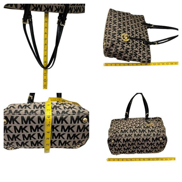 Michael Kors Jet Set Black & Tan Monogram Signature MK Tote Bag - Picture 15 of 16